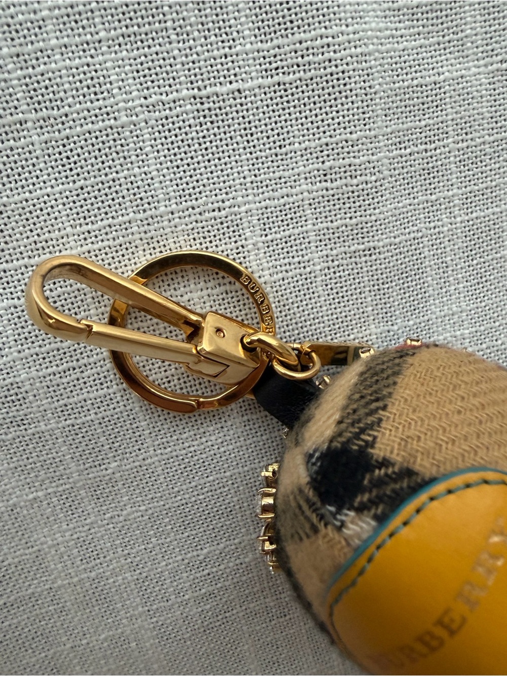 Burberry Beige Plaid Octopus Key Charm with Yellow Trim - Picture 4 of 6